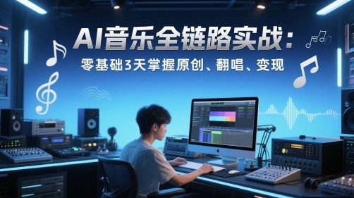 AI音乐全链路实战变现课：零基础3天掌握原创、翻唱、变现【465MB/MP4】