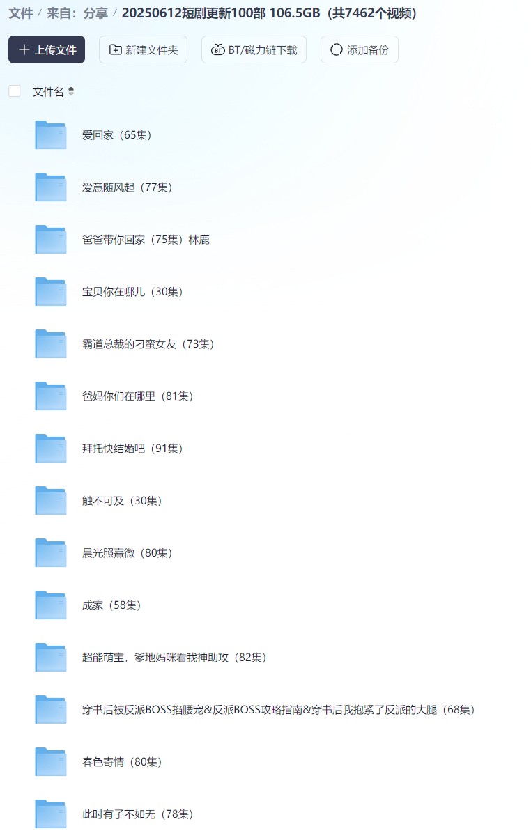 【短剧】20250612短剧更新100部 106.5GB（共7462个视频）