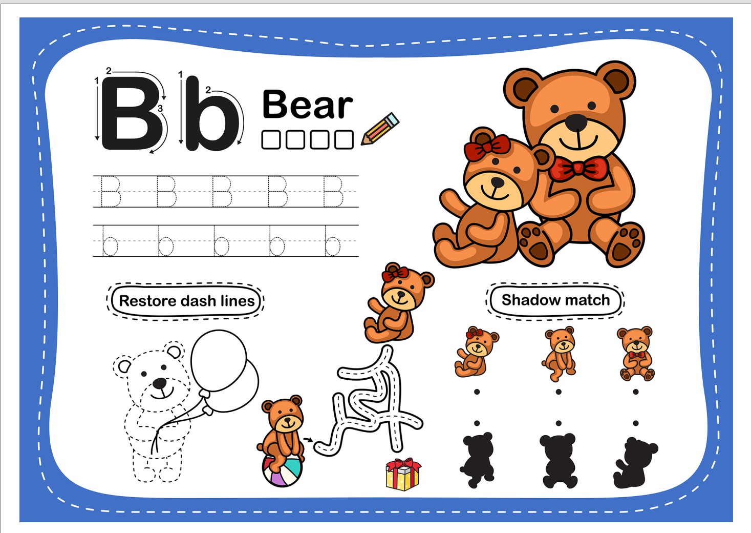 幼儿英语启蒙国外原版26个大小写字母卡通词汇插图（连线控笔）描红练习纸【22.1MB】