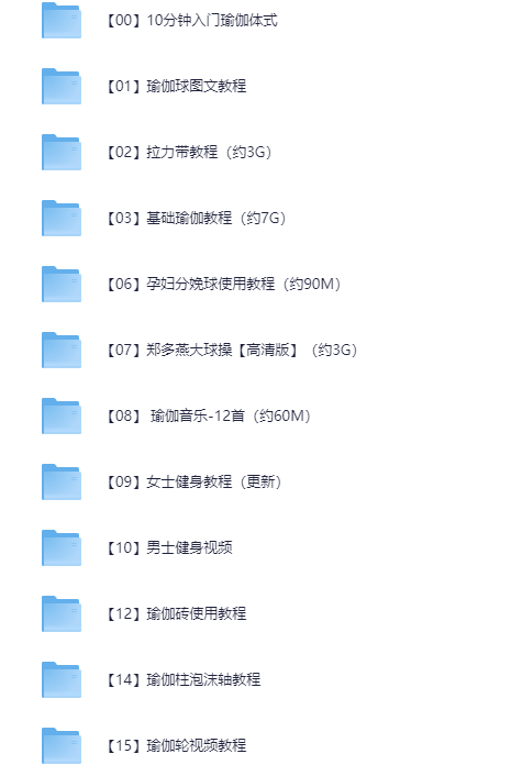 瑜伽零基础入门课｜动作教学+器材保养（减脂塑形+肩颈理疗+高清视频）【14GB】