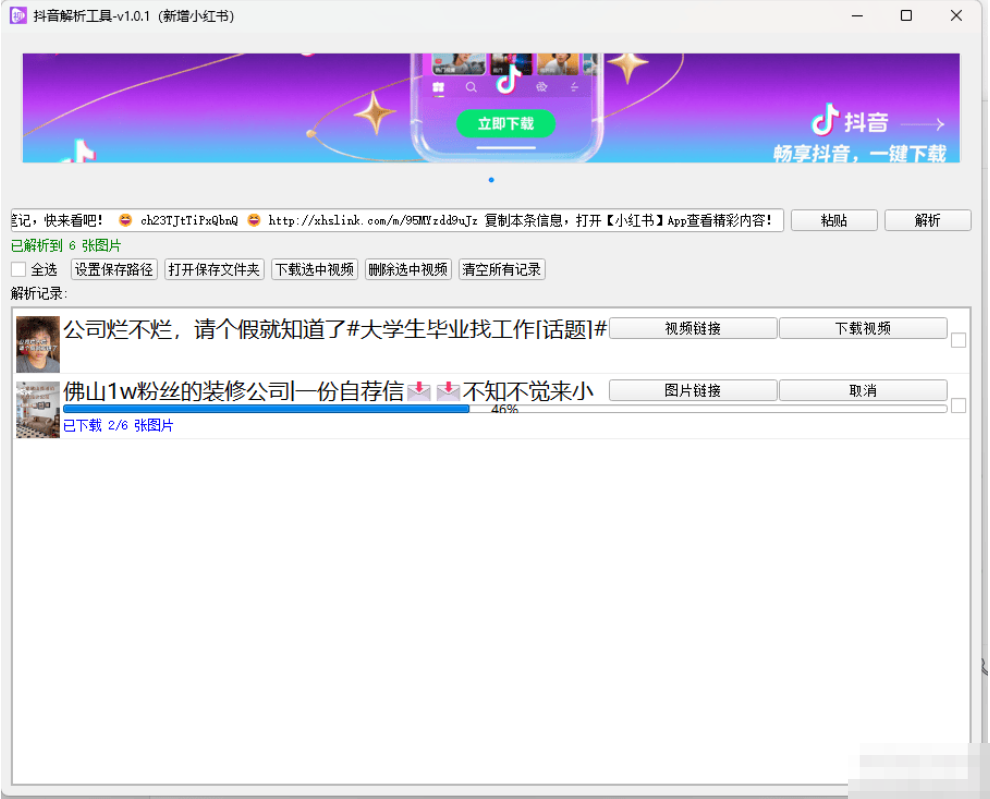 【PC】抖音解析工具 v1.0.1（新增小红书）抖音视频下载工具，对接的是大平台的接口【37.9MB】
