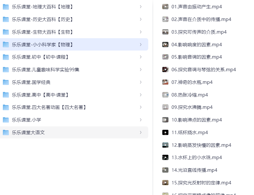 乐乐课堂超级大合集（小学+初中+高中+国学+四大名著+生物大百科+地理大百科+历史大百科+科学实验等）79.6GB