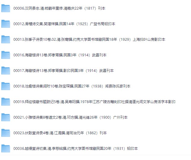 流失国外约克大学图书馆的藏诗词文集、经史子集、杂记、奇闻等汉籍312册【8GB】