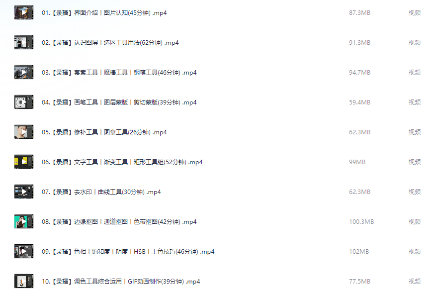 PS零基础设计班系统视频课程【3.9GB】