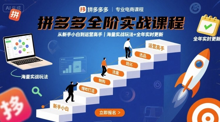 大炮拼多多全阶实战课程,从新手小白到运营高手,海量实战玩法+全年实时更新【2025年9月更新】【2.2GB/MP4】