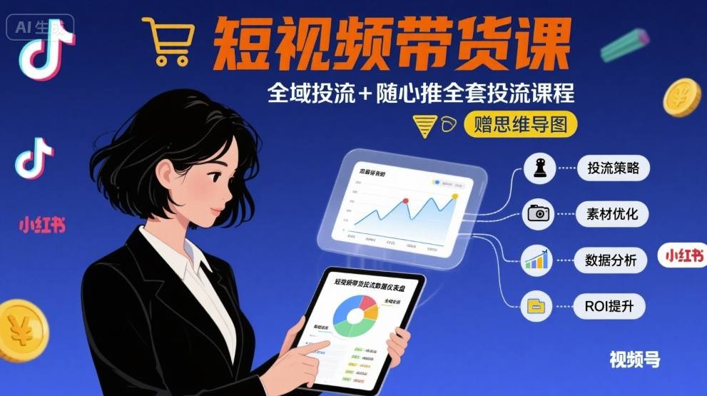 最新短视频带货课,全域投流+随心推全套投流课程+思维导图【2.9GB/MP4】